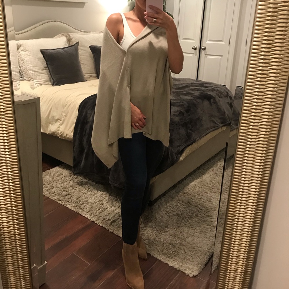 Tan versatile wrap worn 4 ways